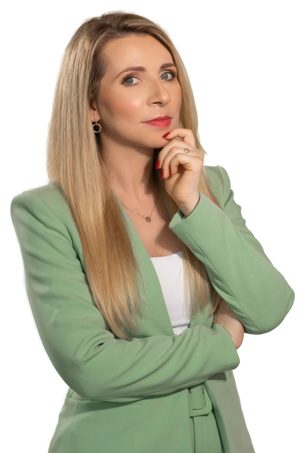 Adwokat Marta Arendt w miętowym garniturze